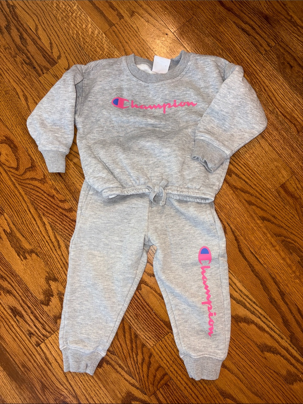 Champion Kids Gray Sweatshirt & Joggers Set with Pink Logo 2T
